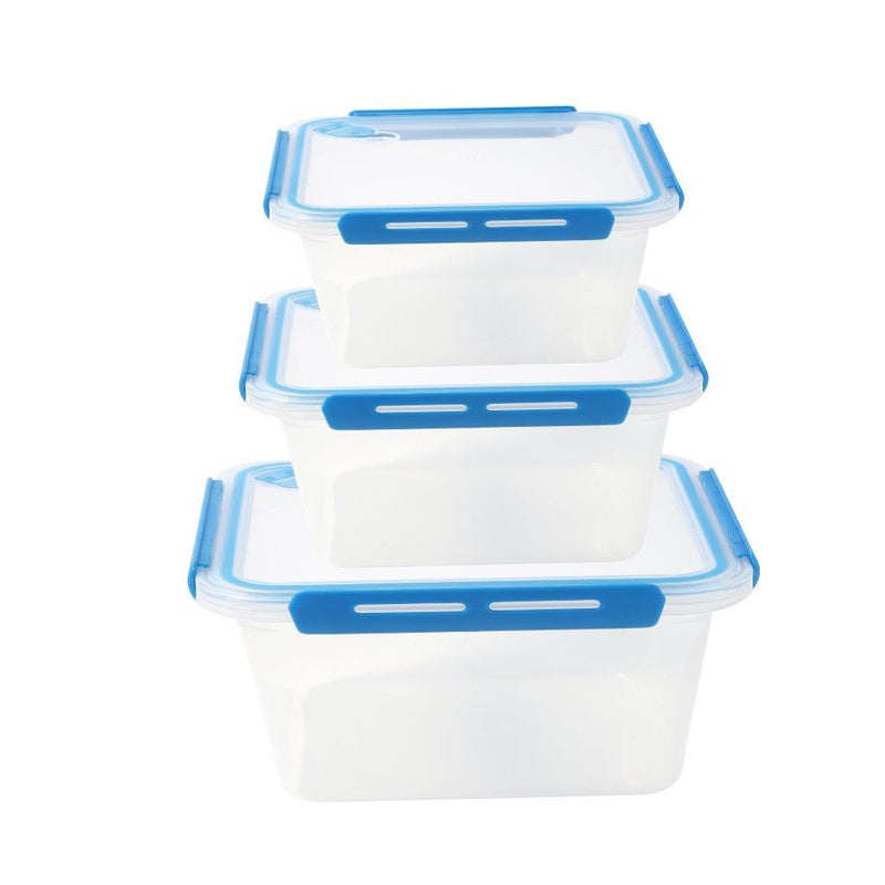 Multipurpose Clear Plastic Clip Lock Lunch Box  Storage Box Food Container Set of 3 Pcs 16x16x12.2cm 1650 ml/ 16x16x7.8cm 1000 ml/16x16x4.8cm 550 ml