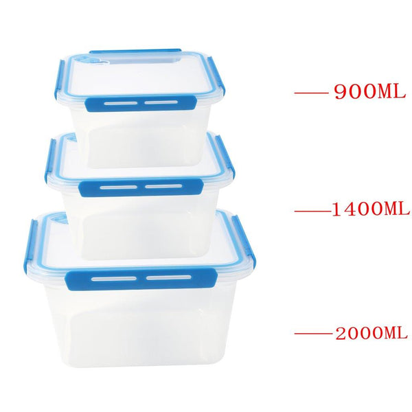 Multipurpose Clear Plastic Clip Lock Lunch Box  Storage Box Food Container Set of 3 Pcs 23.5x16x9.7cm 2000 ml/23.5x16x7cm 1400 ml/ 23.5x16x4.8cm 900 ml