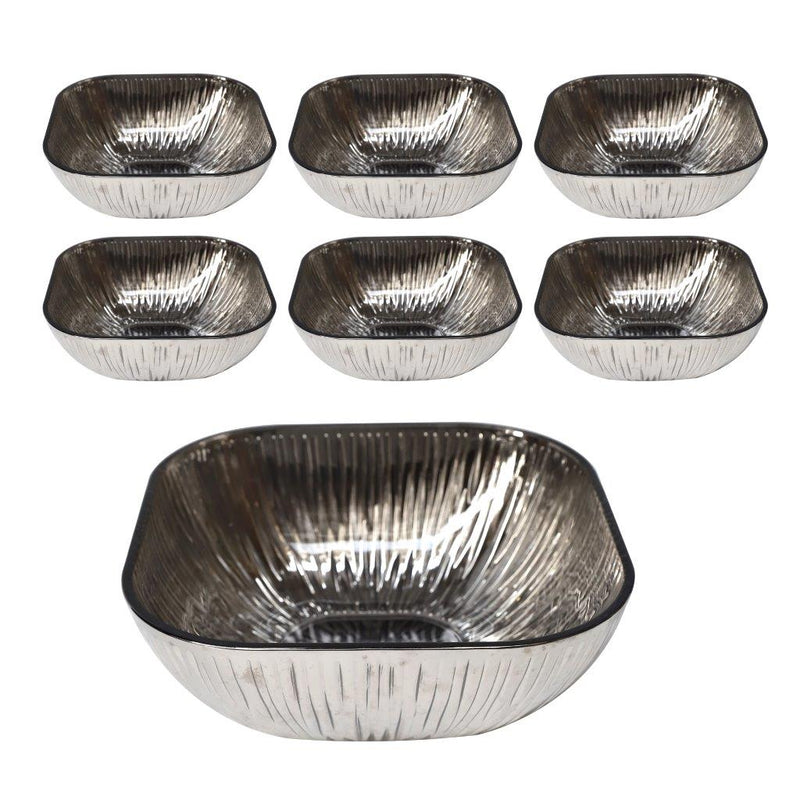 Shiny Black Engraved Pattern Dish Bowl and Glass Serving Bowl Set of 7 Pcs 20*8cm 
10*5.5cm