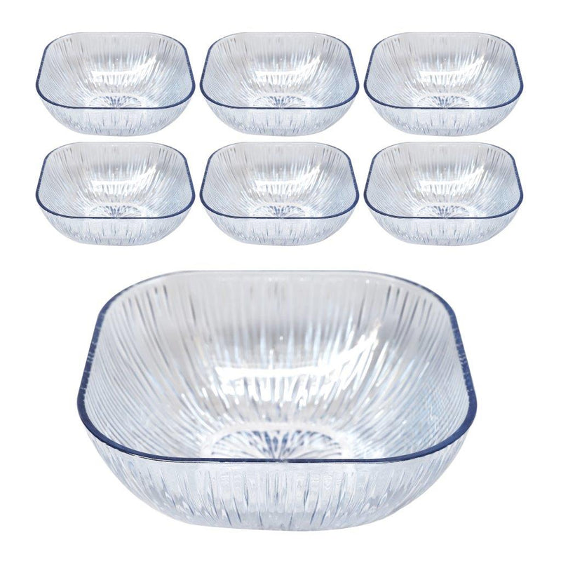 Sky Blue Engraved Pattern Dish Bowl and Glass Serving Bowl Set of 7 Pcs 20*8cm 
10*5.5cm