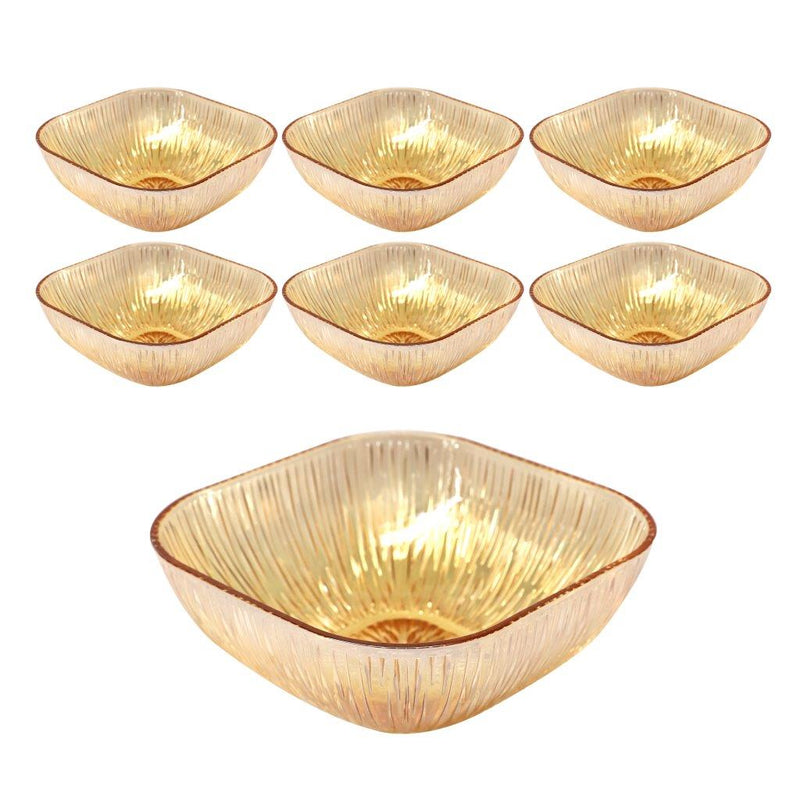 Gold Engraved Pattern Dish Bowl and Glass Serving Bowl Set of 7 Pcs 20*8cm 
10*5.5cm