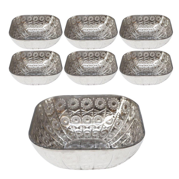 Shiny Black Engraved Pattern Dish Bowl and Glass Serving Bowl Set of 7 Pcs 20*8cm 
10*5.5cm