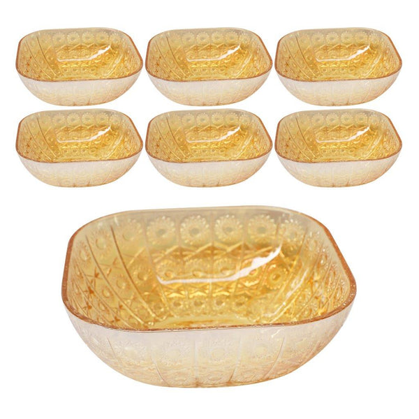 Gold Engraved Pattern Dish Bowl and Glass Serving Bowl Set of 7 Pcs 20*8cm 
10*5.5cm