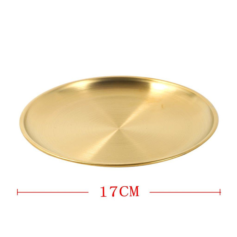 Gold Plated Stainless Steel Serving Dish Plate Round Tray 17 cm