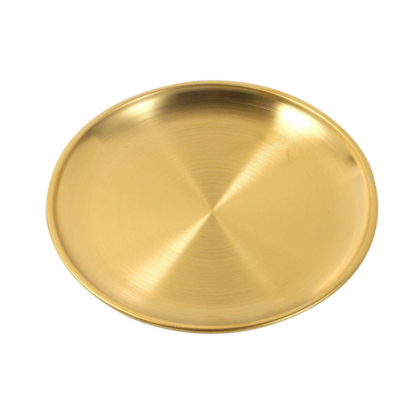 Gold Plated Stainless Steel Serving Dish Plate Round Tray 23 cm