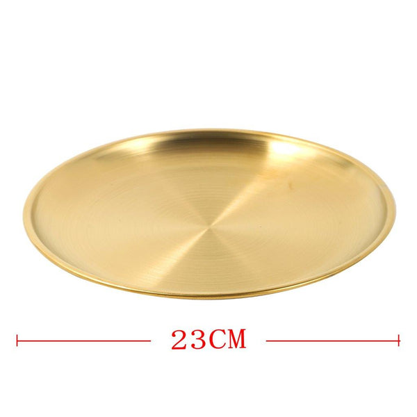 Gold Plated Stainless Steel Serving Dish Plate Round Tray 23 cm