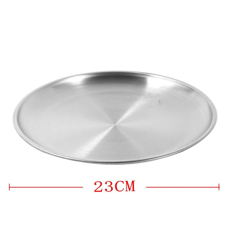 Silver Stainless Steel Serving Dish Plate Round Tray 23 cm