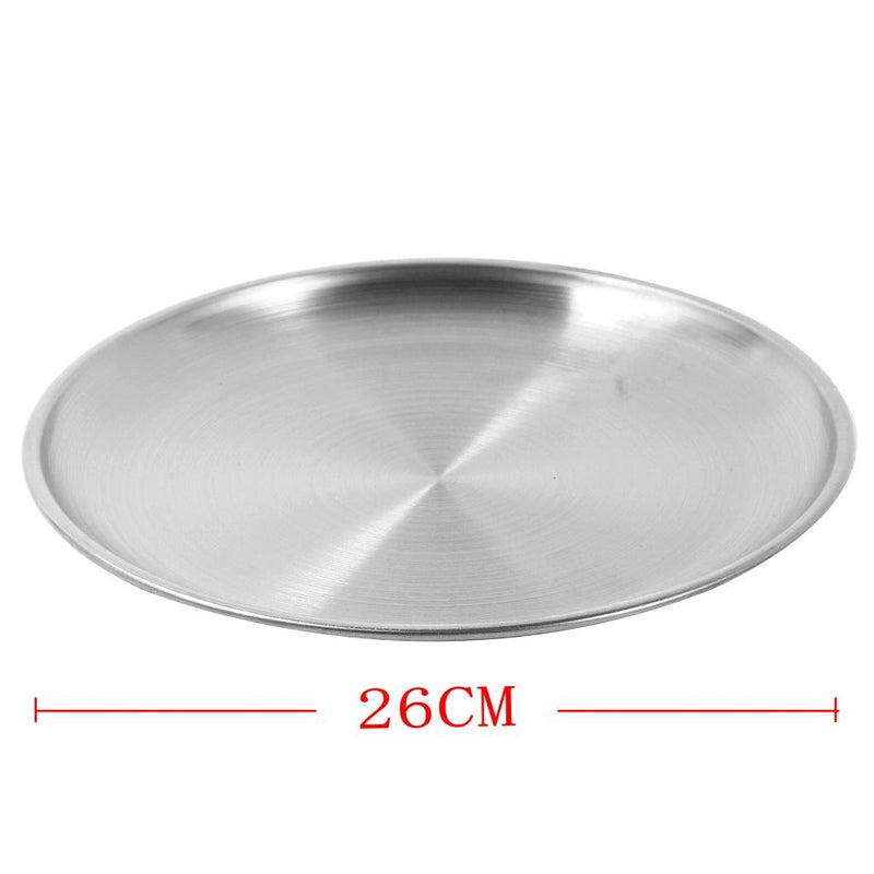 Silver Stainless Steel Serving Dish Plate Round Tray 26 cm