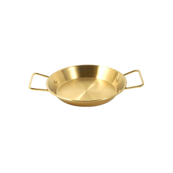 Gold Plated Stainless Steel Wok Pan Flat Karahi Paella Pan with Handles 16 cm