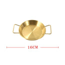 Gold Plated Stainless Steel Wok Pan Flat Karahi Paella Pan with Handles 16 cm