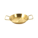 Gold Plated Stainless Steel Wok Pan Flat Karahi Paella Pan with Handles 18 cm