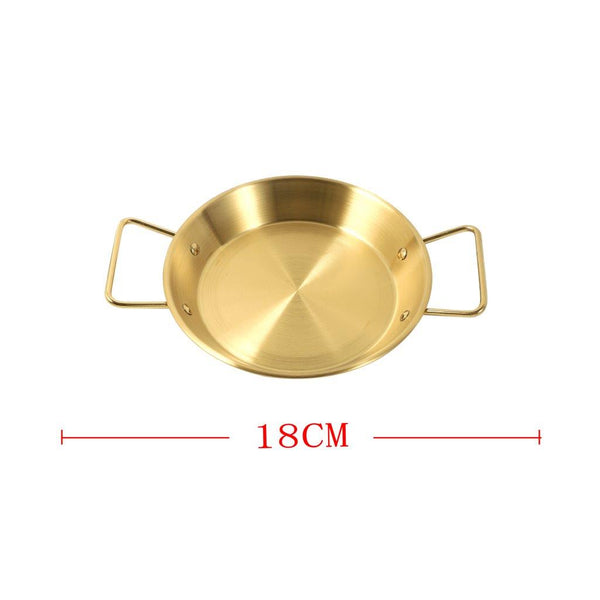 Gold Plated Stainless Steel Wok Pan Flat Karahi Paella Pan with Handles 18 cm