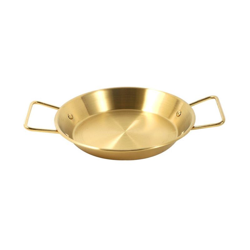 Gold Plated Stainless Steel Wok Pan Flat Karahi Paella Pan with Handles 20 cm