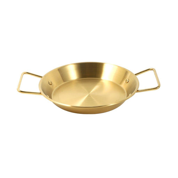 Gold Plated Stainless Steel Wok Pan Flat Karahi Paella Pan with Handles 20 cm