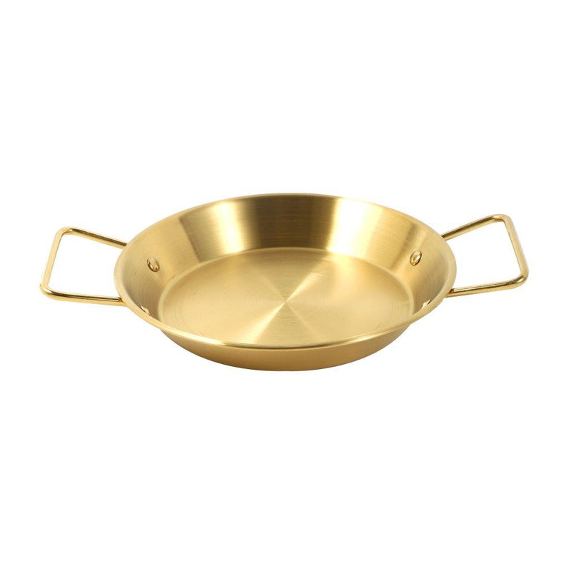 Gold Plated Stainless Steel Wok Pan Flat Karahi Paella Pan with Handles 22 cm