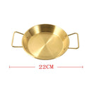 Gold Plated Stainless Steel Wok Pan Flat Karahi Paella Pan with Handles 22 cm