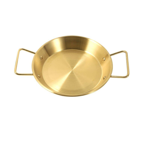 Gold Plated Stainless Steel Wok Pan Flat Karahi Paella Pan with Handles 26 cm