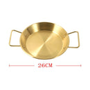 Gold Plated Stainless Steel Wok Pan Flat Karahi Paella Pan with Handles 26 cm