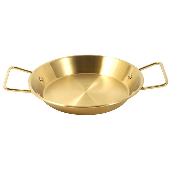 Gold Plated Stainless Steel Wok Pan Flat Karahi Paella Pan with Handles 28 cm