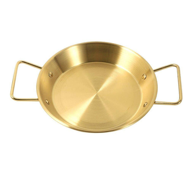 Gold Plated Stainless Steel Wok Pan Flat Karahi Paella Pan with Handles 30 cm