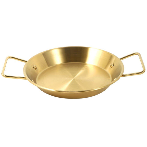 Gold Plated Stainless Steel Wok Pan Flat Karahi Paella Pan with Handles 32 cm