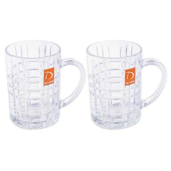 Premium Lead Free Glass Drinking Mug Tumbler with Handle Set of 2 Pcs