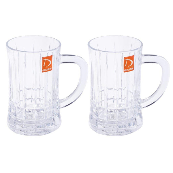 Premium Lead Free Glass Drinking Mug Tumbler with Handle Set of 2 Pcs