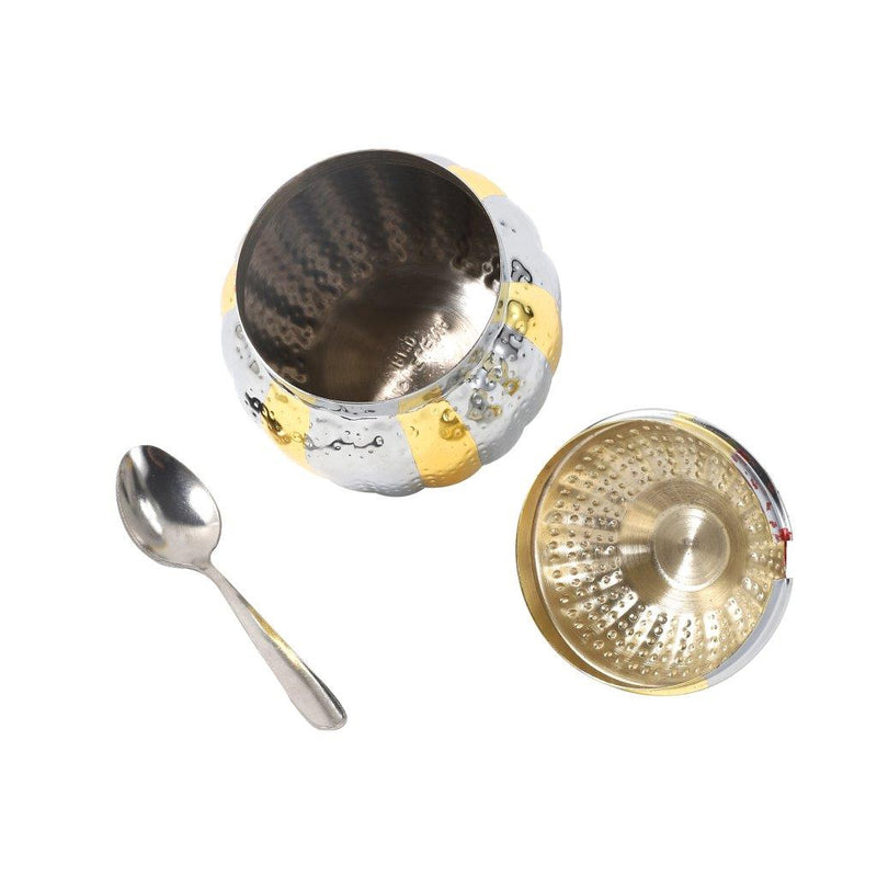 High Grade Stainless Steel Sugar Pot with Lid and Spoon 10 cm