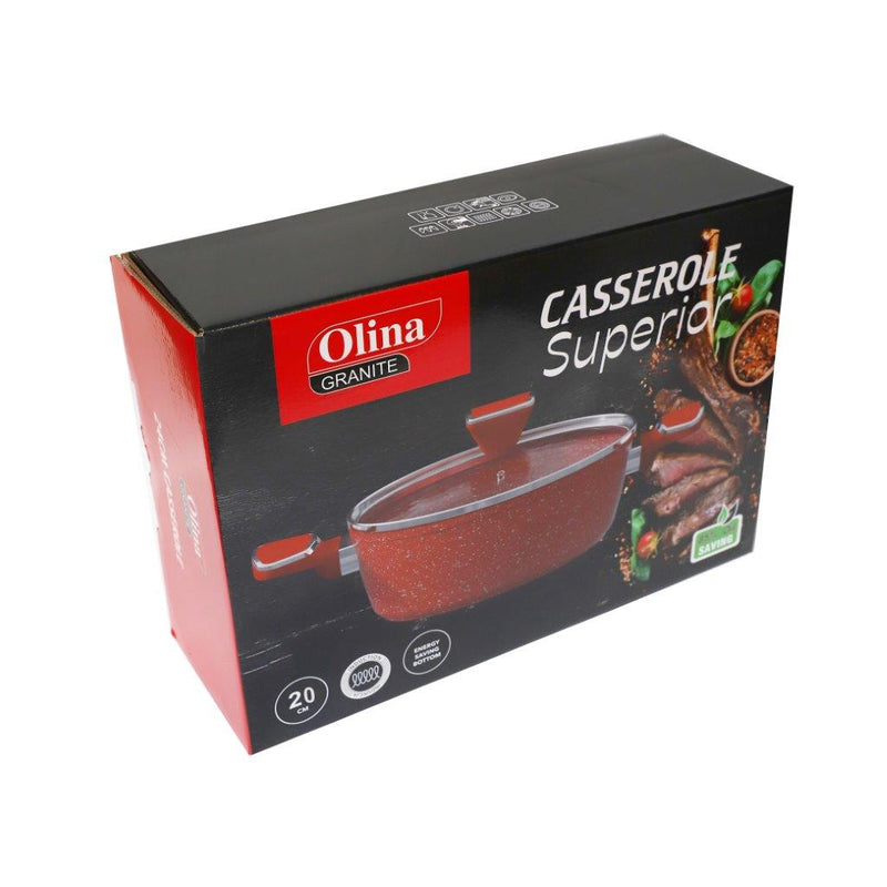 Red Granite Non Stick Marble Coated Die Cast Aluminium Casserole Induction Silicone Handle  20 cm