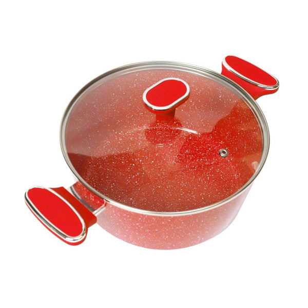 Red Granite Non Stick Marble Coated Die Cast Aluminium Casserole Induction Silicone Handle  20 cm