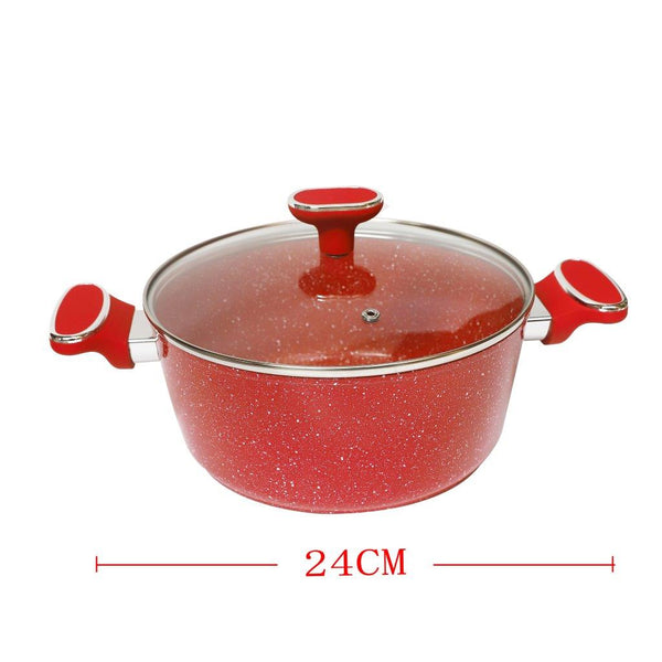 Red Granite Non Stick Marble Coated Die Cast Aluminium Casserole Induction Silicone Handle  24 cm