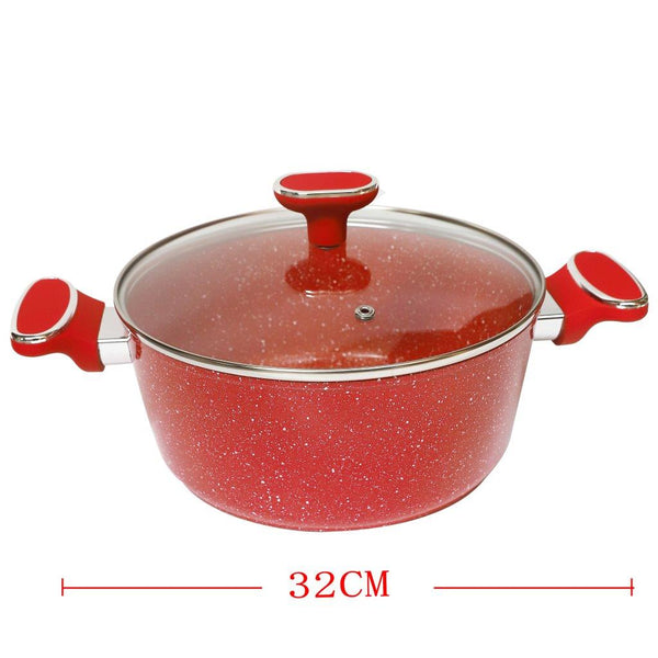 Red Granite Non Stick Marble Coated Die Cast Aluminium Casserole Induction Silicone Handle  28 cm