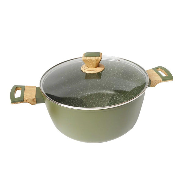 Grey Granite Non Stick Marble Coated Die Cast Aluminium Casserole Induction Wooden Handle  20 cm