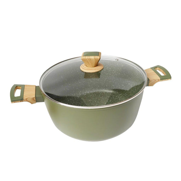 Grey Granite Non Stick Marble Coated Die Cast Aluminium Casserole Induction Wooden Handle  24 cm