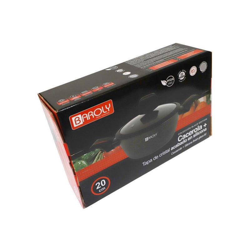 Black Granite Non Stick Marble Coated Die Cast Aluminium Casserole Induction Silicone Handle  22 cm