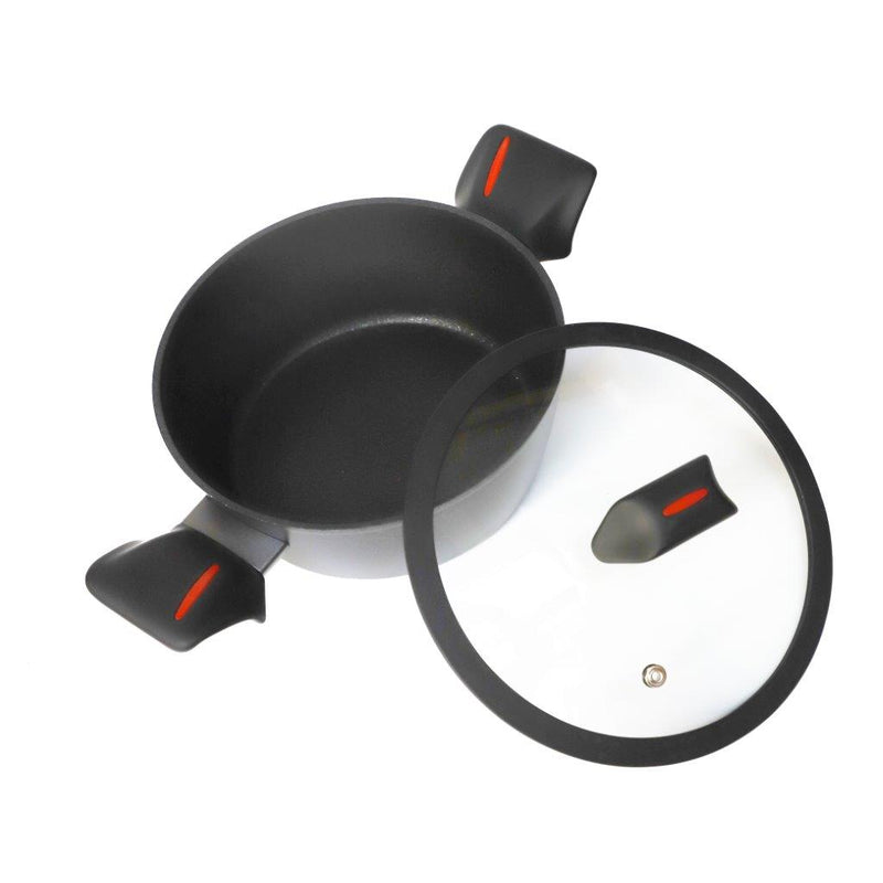 Black Granite Non Stick Marble Coated Die Cast Aluminium Casserole Induction Silicone Handle  22 cm