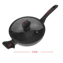 Black Granite Non Stick Marble Coated Die Cast Aluminium Wok with Lid  Induction Silicone Handle  24 cm