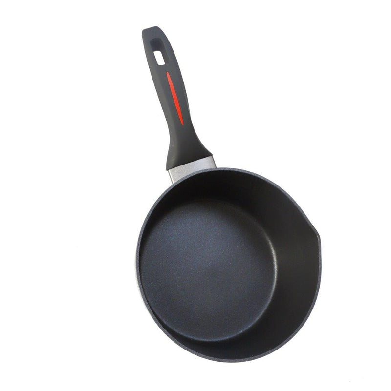 Black Granite Non Stick Marble Coated Die Cast Aluminium Saucepan with Lid  Induction Silicone Handle  20 cm