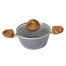 Grey Granite Non Stick Marble Coated Die Cast Forged Aluminium Casserole Induction Wooden Handle  18 cm