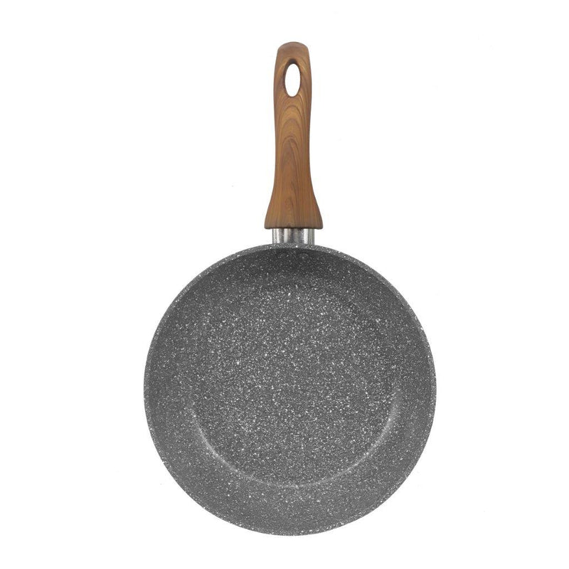 Grey Granite Non Stick Marble Coated Die Cast Forged Aluminium Fry Pan Induction Wooden Handle  20 cm