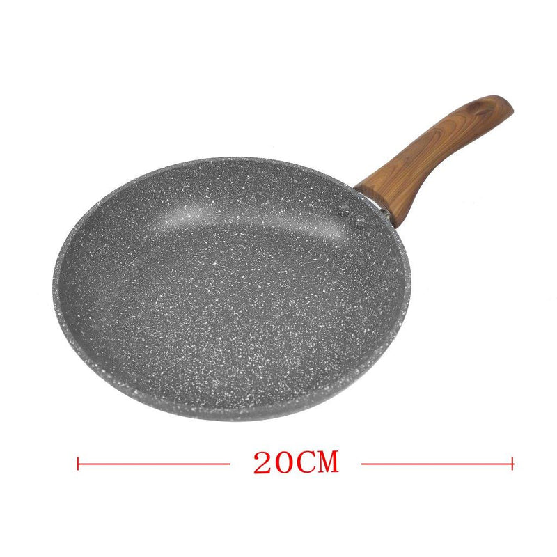 Grey Granite Non Stick Marble Coated Die Cast Forged Aluminium Fry Pan Induction Wooden Handle  20 cm