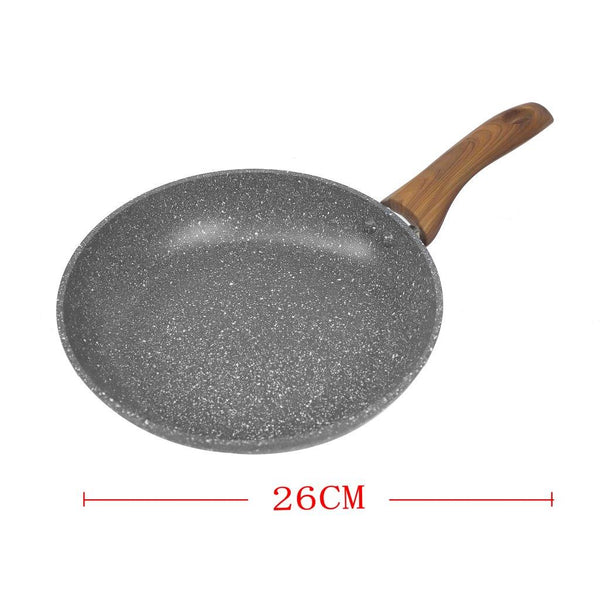 Grey Granite Non Stick Marble Coated Die Cast Forged Aluminium Fry Pan Induction Wooden Handle  26 cm