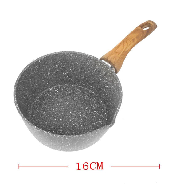 Grey Granite Non Stick Marble Coated Die Cast Forged Aluminium Milk Pan Induction Wooden Handle  16 cm