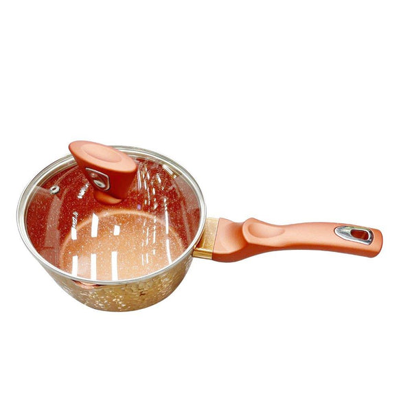 Gold Granite Non Stick Marble Coated Die Cast Forged Aluminium Saucepan with Lid Bakelite Handle  16 cm