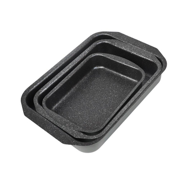 Black Granite Non Stick Marble Coated Die Cast Forged Aluminium Baking Tray Set of 3 Pcs 25/30/35 cm