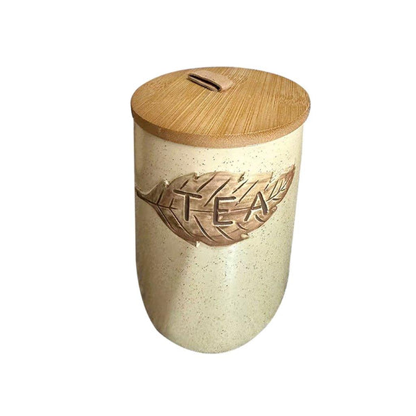 Ceramic Tea Coffee Sugar Airtight Canister Bamboo Lid Abstract Print Set of 3 Pcs 11*16 cm