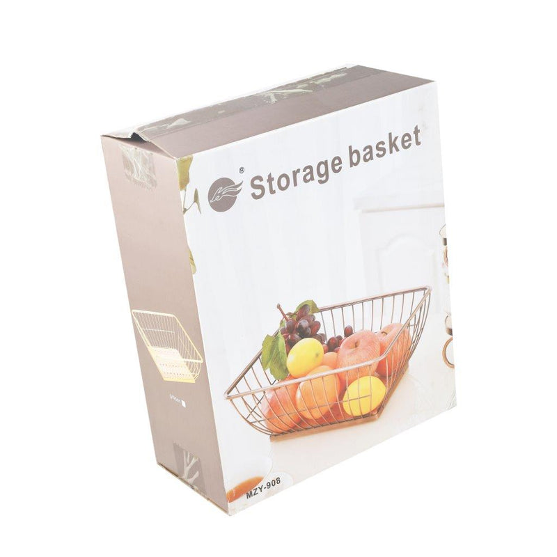 Deco White Metal Fruit Basket Fruit Bowl Wooden Base 32*26*12.1 cm