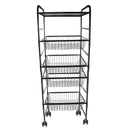 Multilayer Black Metal Vegetable Trolley Kitchen Storage Organizer Shelf 44.5*33*134 cm