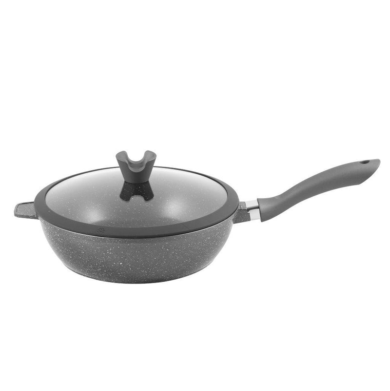 Chef and Cook Non Stick Frypan Wok Marble Coated Die Cast Aluminium Grey Induction 28cm