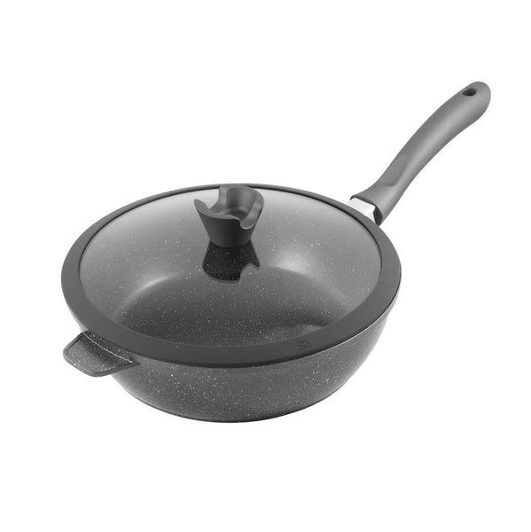 Chef and Cook Non Stick Frypan Wok Marble Coated Die Cast Aluminium Grey Induction 28cm